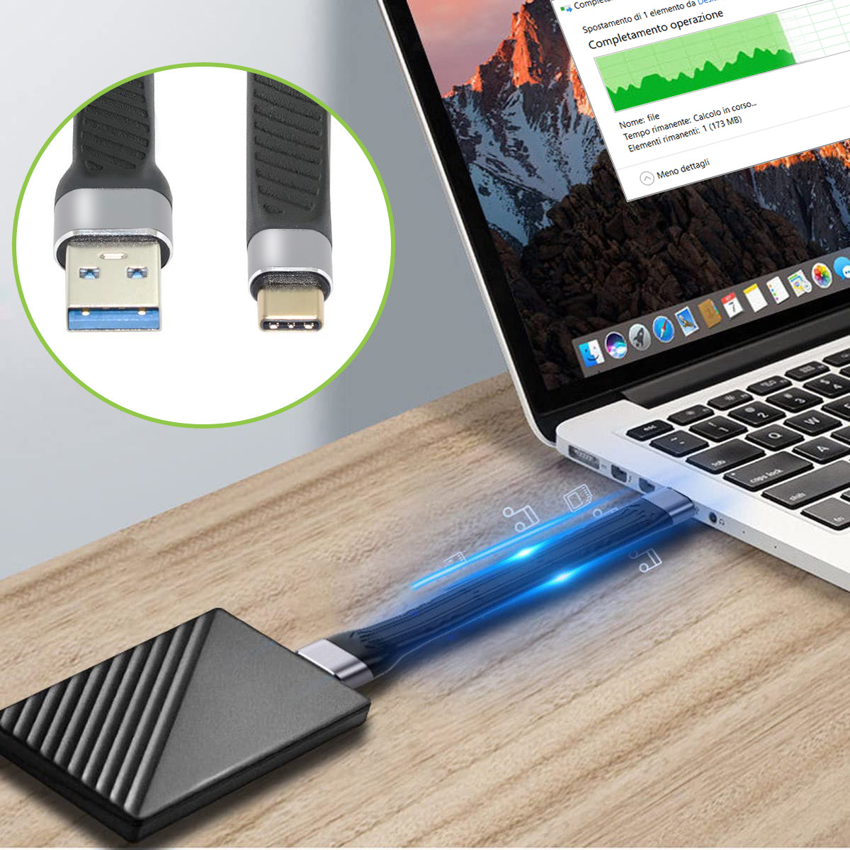 Cavo Corto Piatto USB-C™ Maschio a USB-A Maschio Ricarica Rapida FPC 12 cm - immagine 4