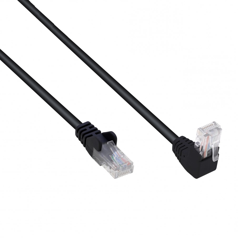 Cavo di Rete Patch Connettore Angolato 90° CCA Cat. 5E UTP 0,5m Nero - immagine 3