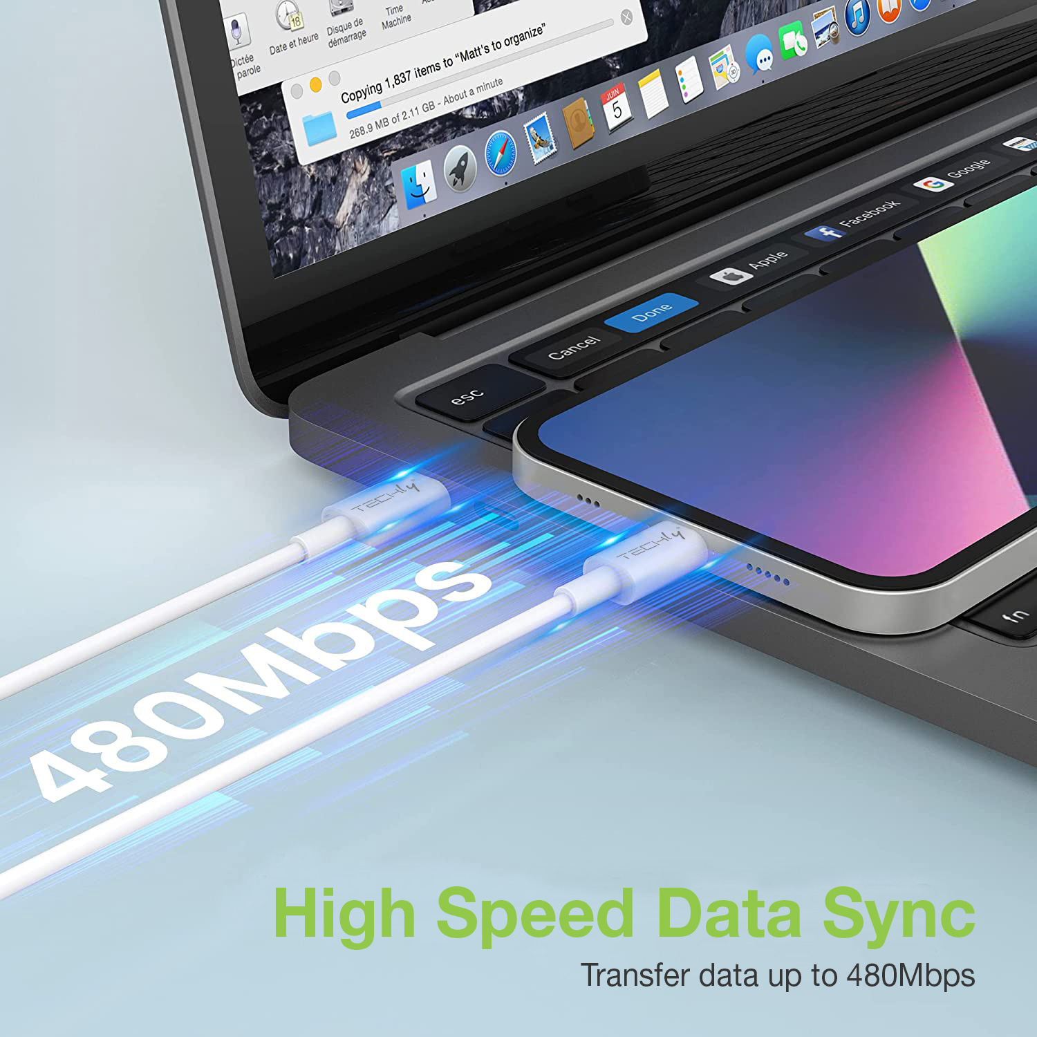 Cavo di Ricarica e Sincronizzazione USB-C™ compatibile con Lightning® 1m Bianco - immagine 4