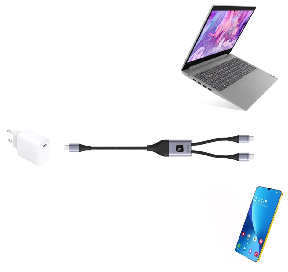 Cavo di Ricarica Sdoppiatore USB-C™ Maschio a Due USB-C™ Maschio 100W 1,5m - immagine 4