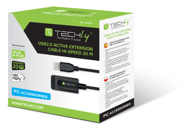 Cavo Prolunga Attivo Extender USB Hi Speed Estensore di Segnale 20m Nero - immagine 2