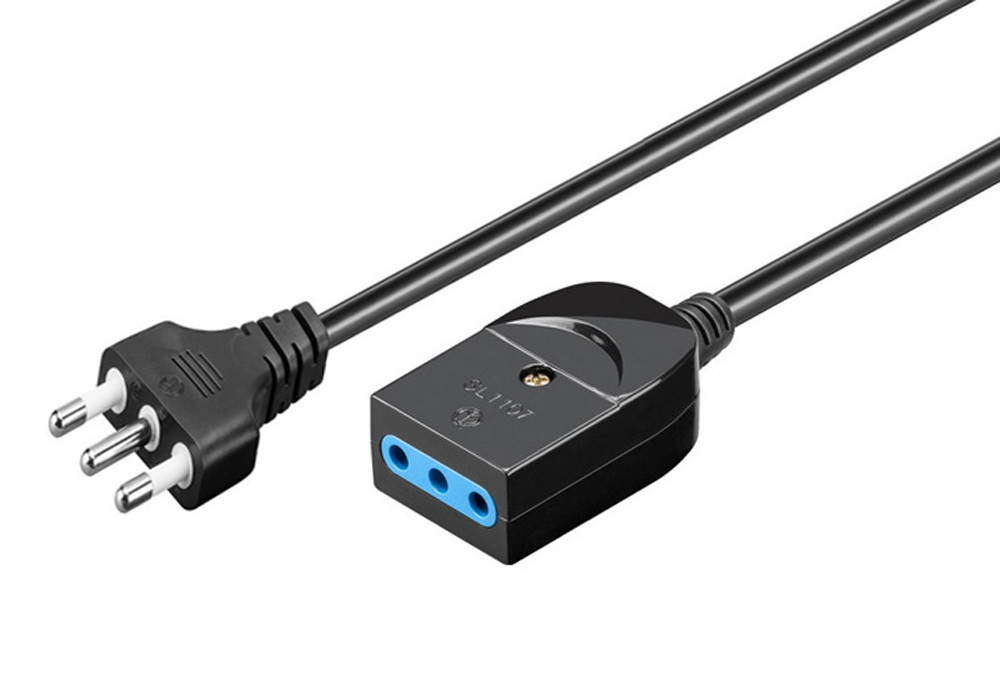 Cavo Prolunga di Alimentazione Italiana 3 poli Presa 10A Spina 10A 2P+T 3 metri