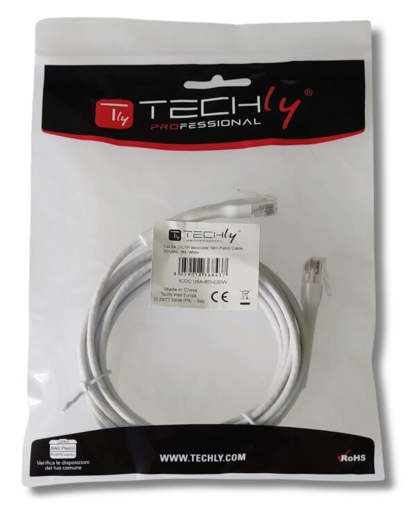 Cavo Slim Patch di Rete Pieghevole in Rame Cat.6A U/UTP 1m Bianco - immagine 2