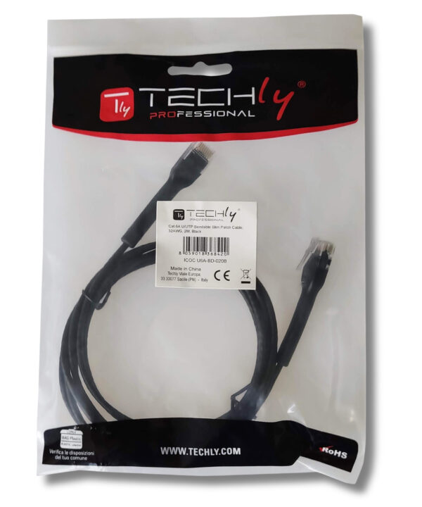 Cavo Slim Patch di Rete Pieghevole in Rame Cat.6A U/UTP 1m Nero - immagine 2