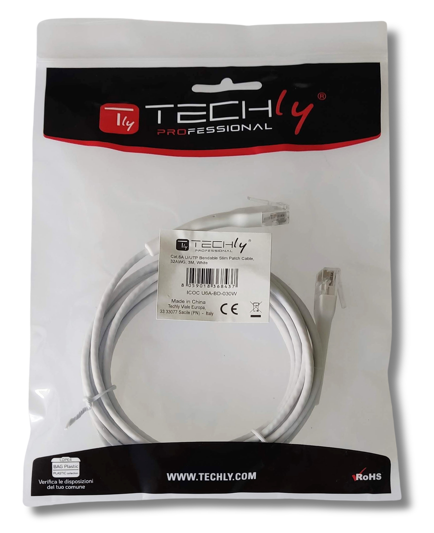 Cavo Slim Patch di Rete Pieghevole in Rame Cat.6A U/UTP 3 metri Bianco - immagine 2