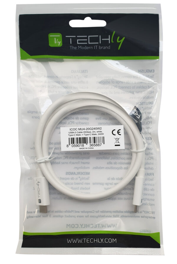 Cavo USB4 Gen2 EPR USB-C™ M/M 20G 240W PD3.1 4K E-Mark Certificato 2m - immagine 2