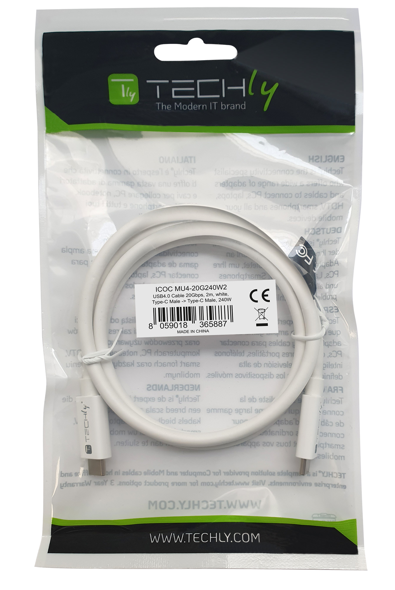 Cavo USB4 Gen2 EPR USB-C™ M/M 20G 240W PD3.1 4K E-Mark Certificato 2m - immagine 2