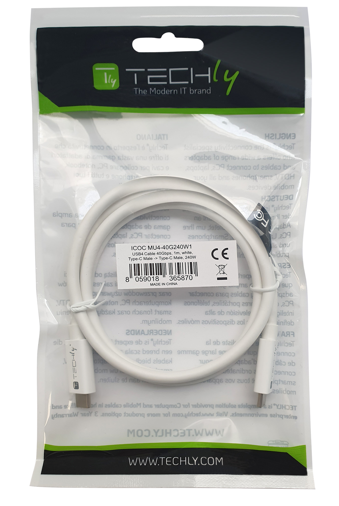 Cavo USB4 Gen3 EPR USB-C™ M/M 40G 240W PD3.1 8K E-Mark Certificato 1m - immagine 2