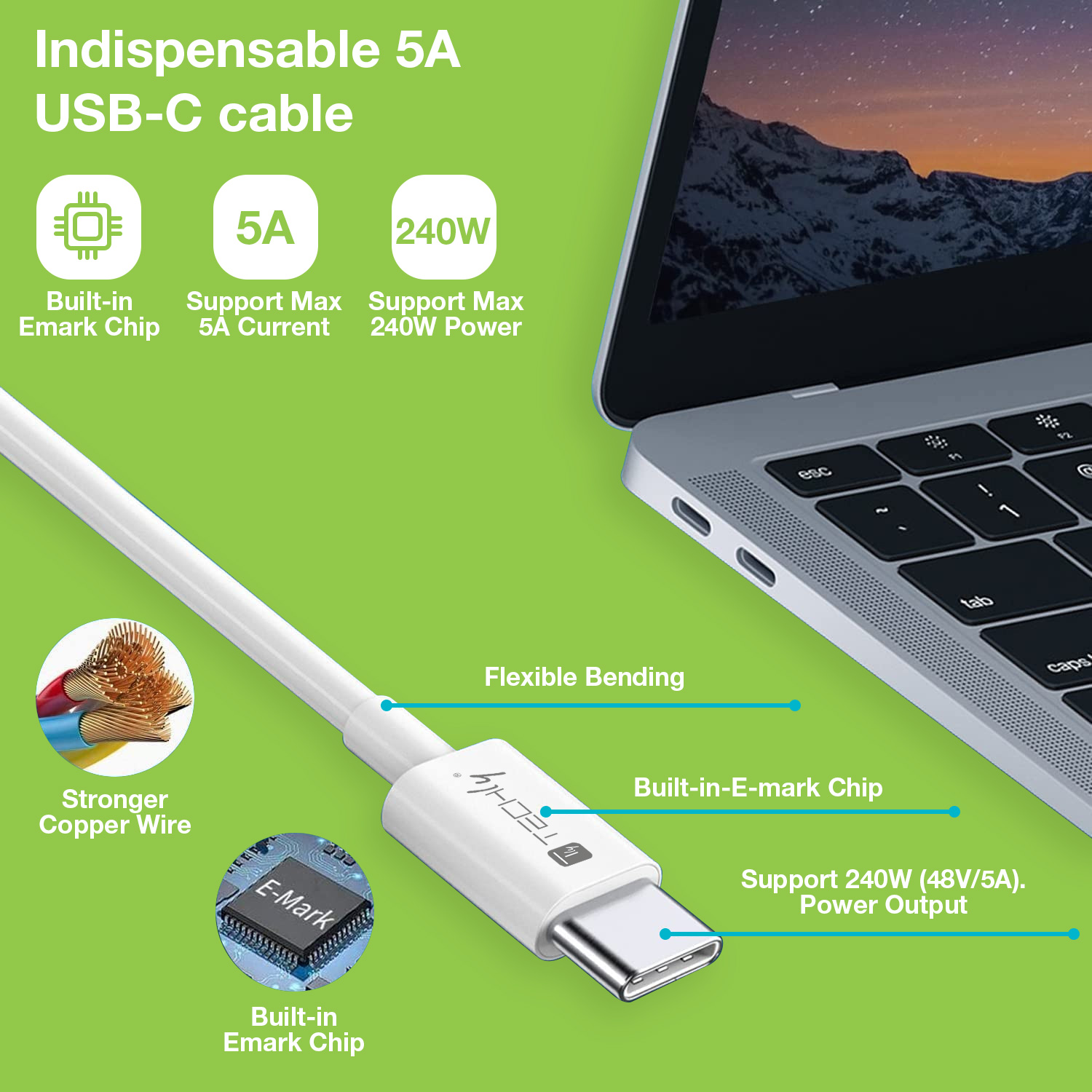 Cavo USB4 Gen3 EPR USB-C™ M/M 40G 240W PD3.1 8K E-Mark Certificato 1m - immagine 5