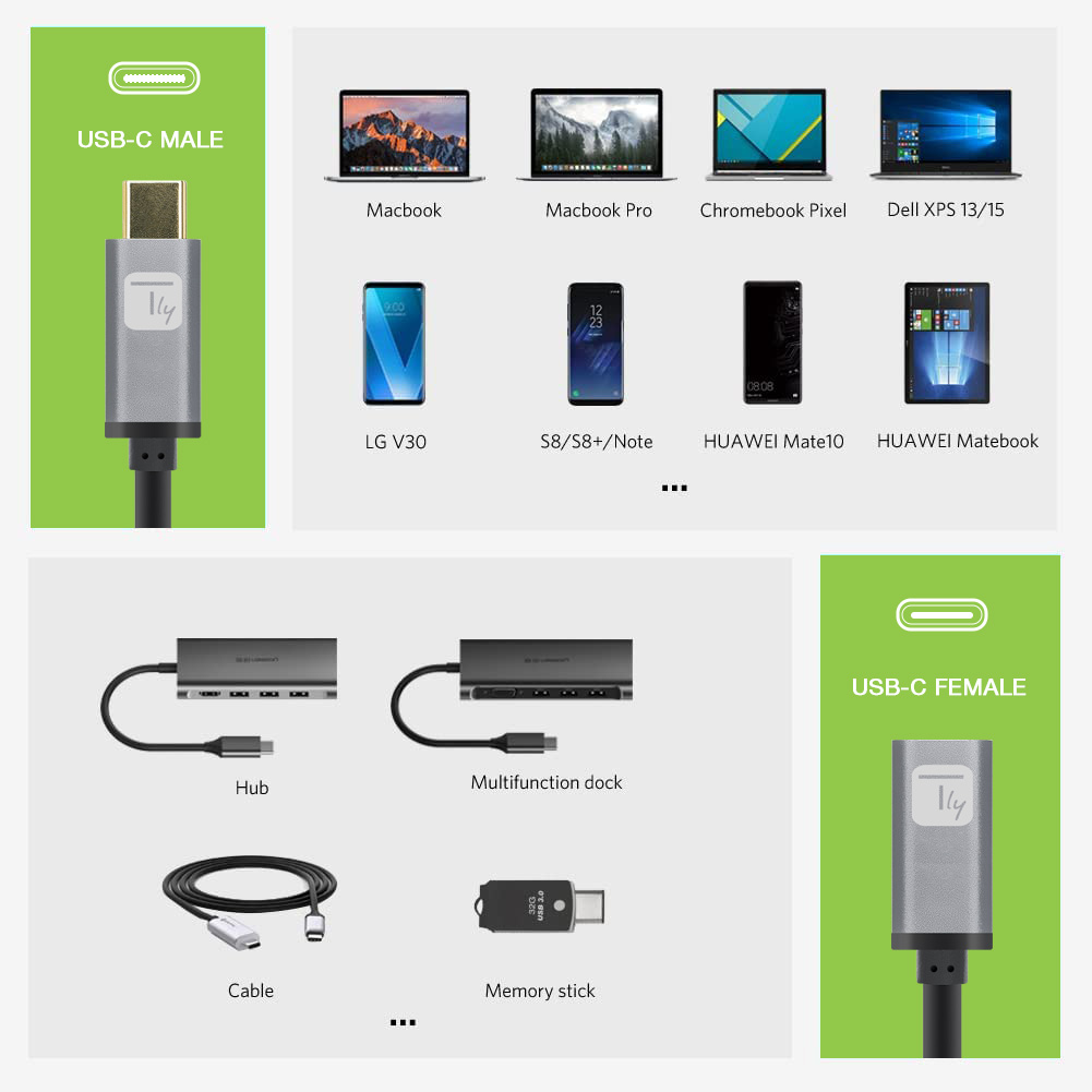 Cavo prolunga USB 3.2 Gen 2 USB-C™ M/F 1m Nero - immagine 3