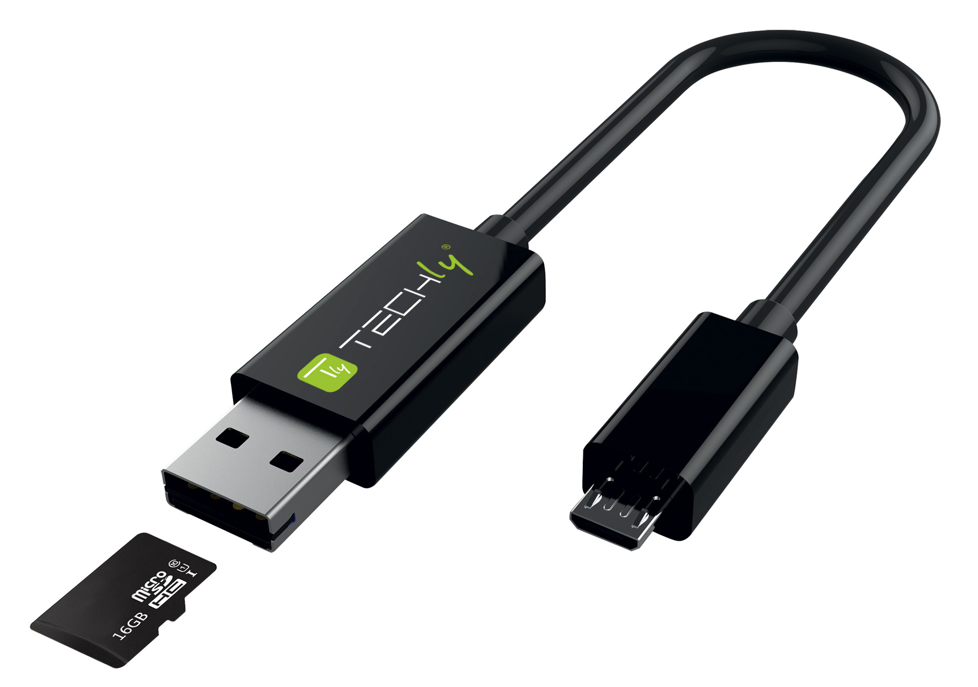 Cavo USB OTG Micro B / USB A con Lettore Micro SD/SDHC 26cm Nero - immagine 5