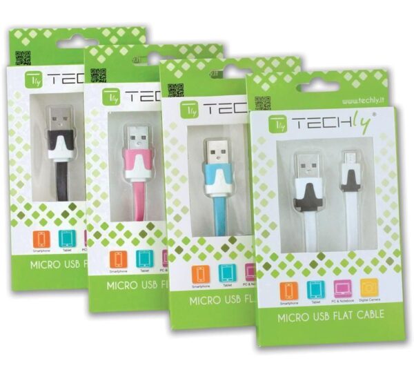Cavo Flat USB AM a Micro USB M Rosa 1m - immagine 4