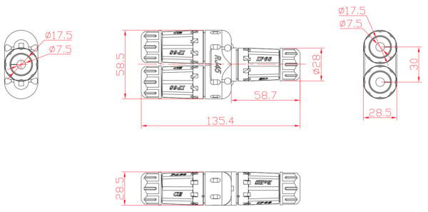Connettore Adattatore Cat.6 RJ45 1F/2F Configurazione 1:1 Impermeabile IP68 - immagine 2