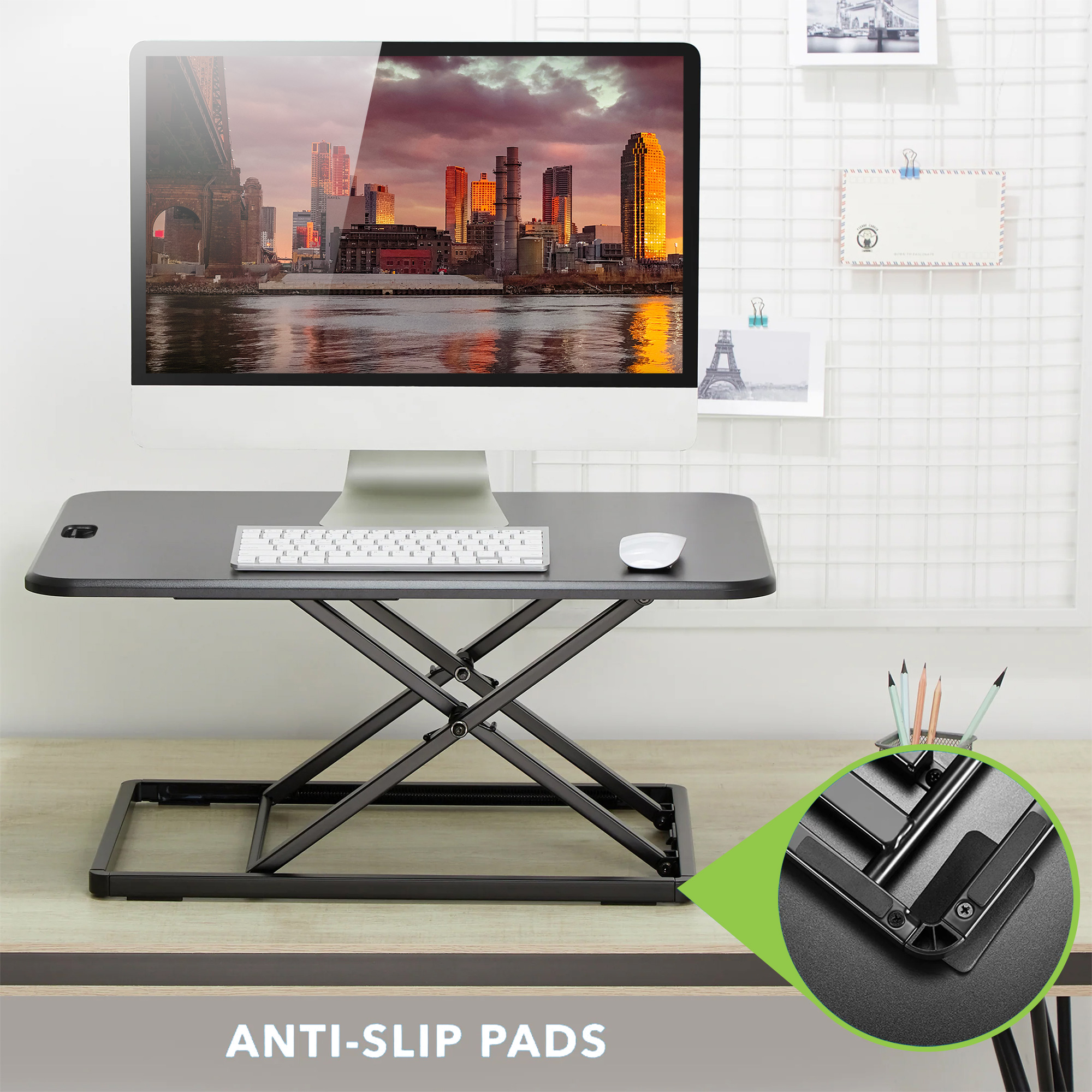 Convertitore da Scrivania In Piedi Postazione di Lavoro Sit Stand Ultra Slim Altezza Regolabile - immagine 4