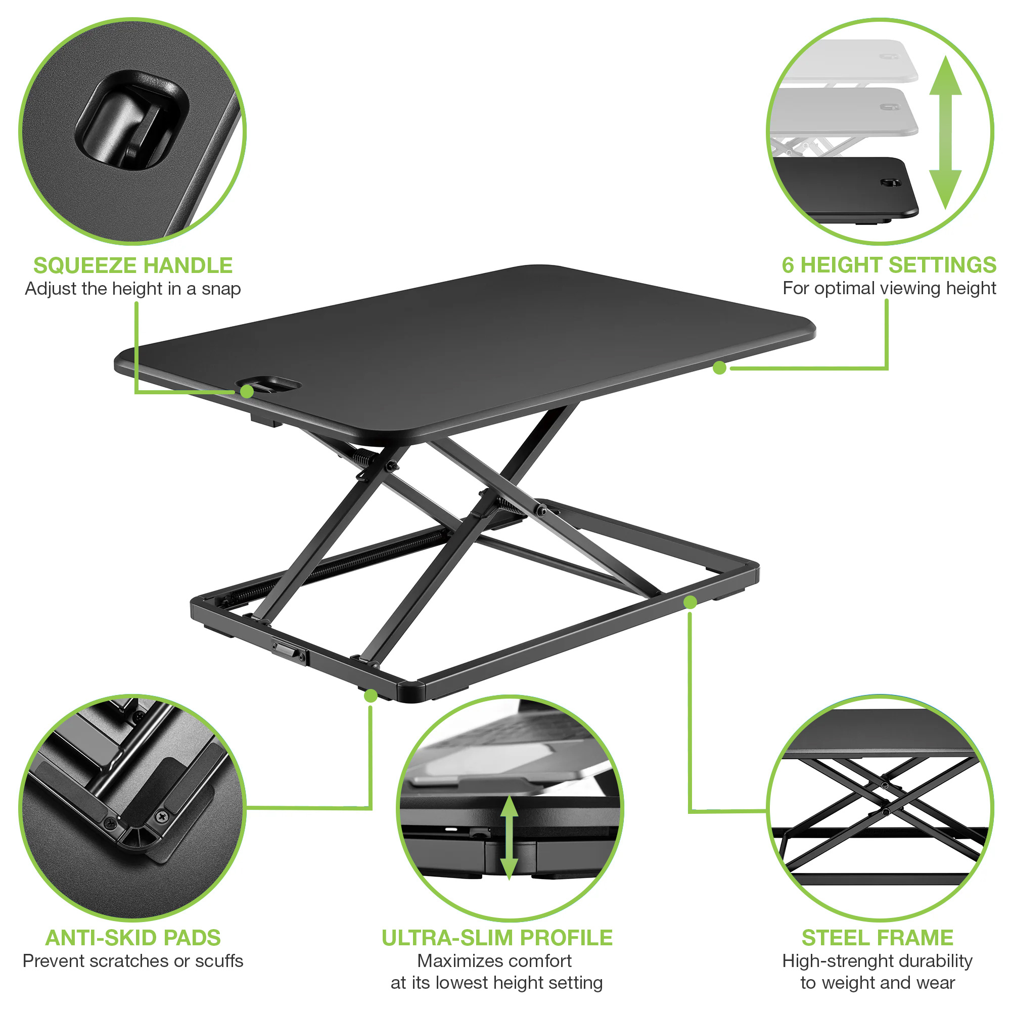 Convertitore da Scrivania In Piedi Postazione di Lavoro Sit Stand Ultra Slim Altezza Regolabile - immagine 5