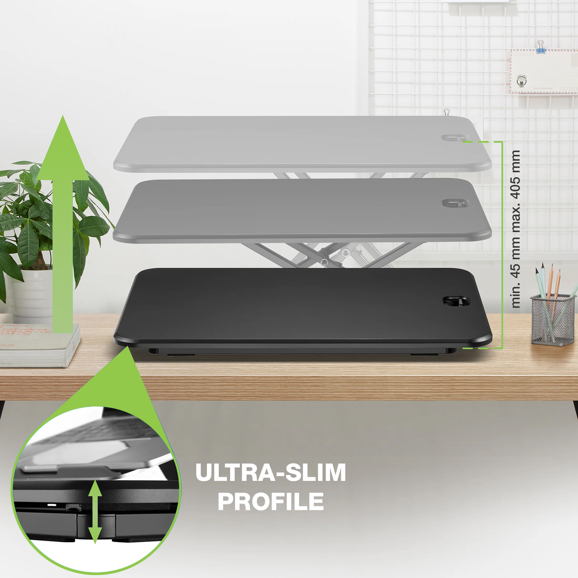 Convertitore da Scrivania In Piedi Postazione di Lavoro Sit Stand Ultra Slim Altezza Regolabile - immagine 7