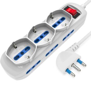 Presa Multipla a 6 Posti 10/16A Bipasso e 3 10/16A Bipasso Schuko con Interruttore