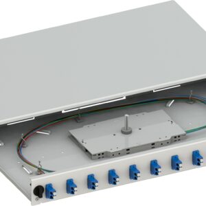 Cassetto Ottico 19'' Scorrevole con 12 Bussole e 24 Pigtails LC Duplex Monomodale OS2 Grigio