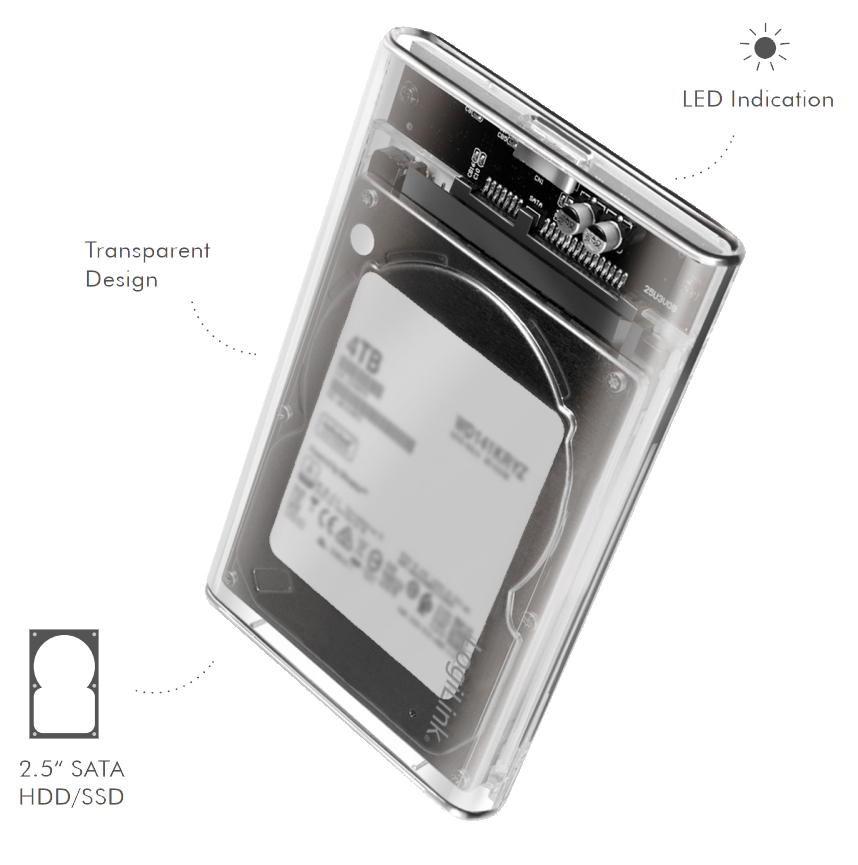 Box HDD/SSD Esterno per Disco Rigido 2.5'' USB 3.0 Trasparente con LED - immagine 4