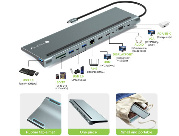 Docking Station 12 in 1 USB-C™ Hub VGA HDMI DP RJ45 con Lettore Micro SD/SD - immagine 3