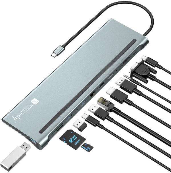Docking Station 12 in 1 USB-C™ Hub VGA HDMI DP RJ45 con Lettore Micro SD/SD