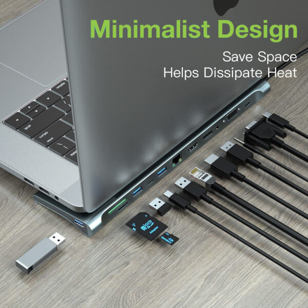 Docking Station 12 in 1 USB-C™ Hub VGA HDMI DP RJ45 con Lettore Micro SD/SD - immagine 4