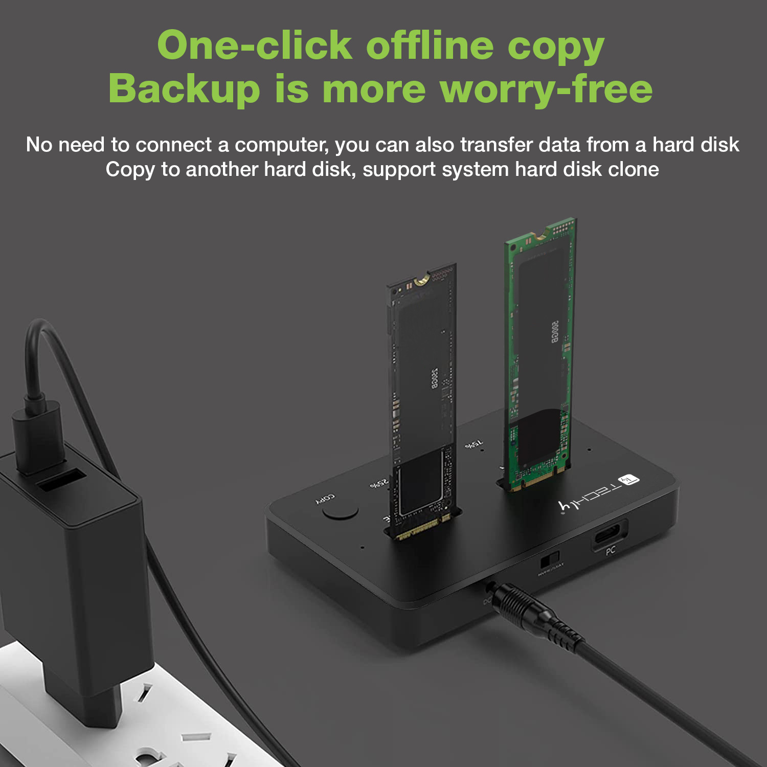 Docking Station Dual-Bay SSD M.2 NVME PCIe SATA 10 Gbps Duplicatori Clone Offline - immagine 3