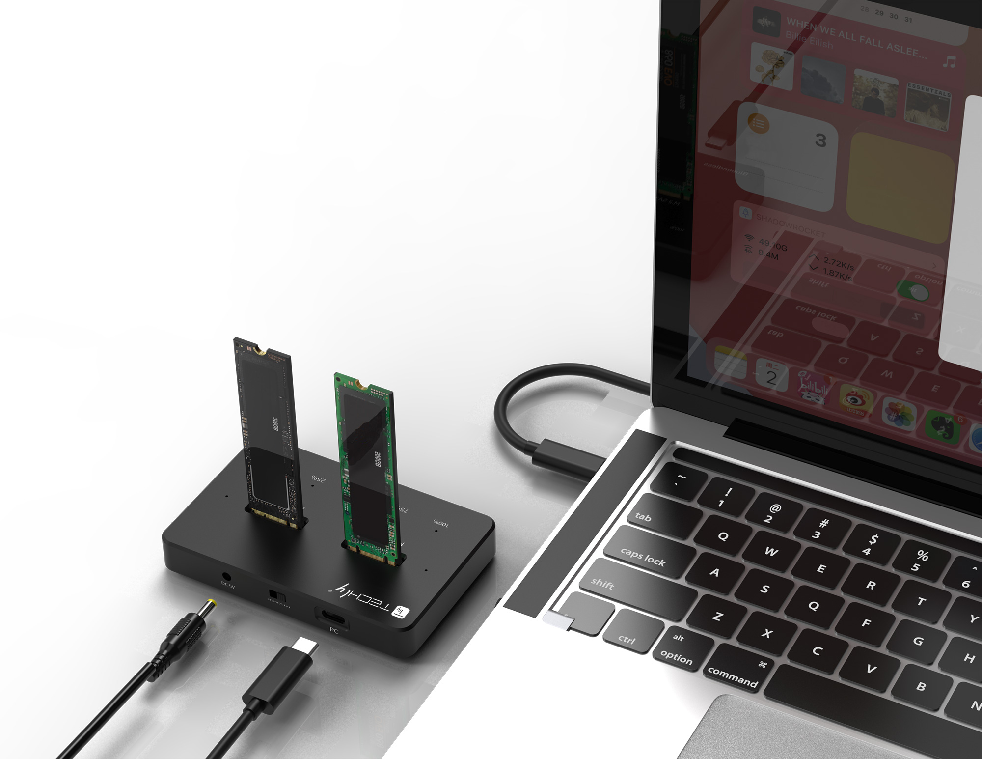 Docking Station Dual-Bay SSD M.2 NVME PCIe SATA 10 Gbps Duplicatori Clone Offline - immagine 4