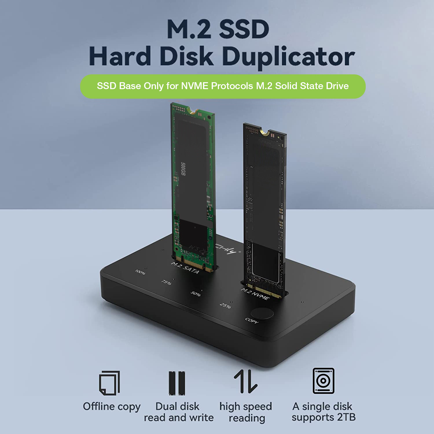 Docking Station Dual-Bay SSD M.2 NVME PCIe SATA 10 Gbps Duplicatori Clone Offline - immagine 2