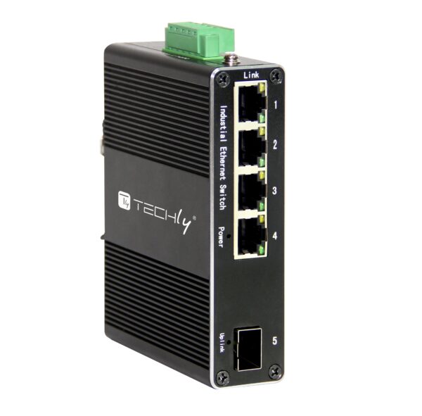 Convertitore Ethernet Industriale Gigabit 4 porte RJ45 a 1 porta SFP Non Gestito