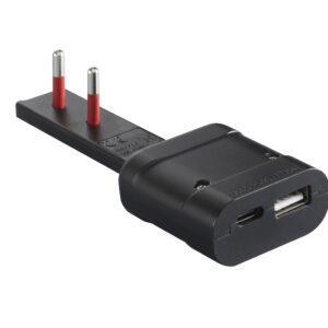 Spina Italiana Ultrapiatta USB tipo A e USB-C&trade; 2P+T250V 10A 20W, Nero