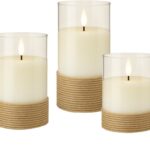 Set di 3 Candele a LED in Vera Cera Bianca in Vetro e Canapa con Timer
