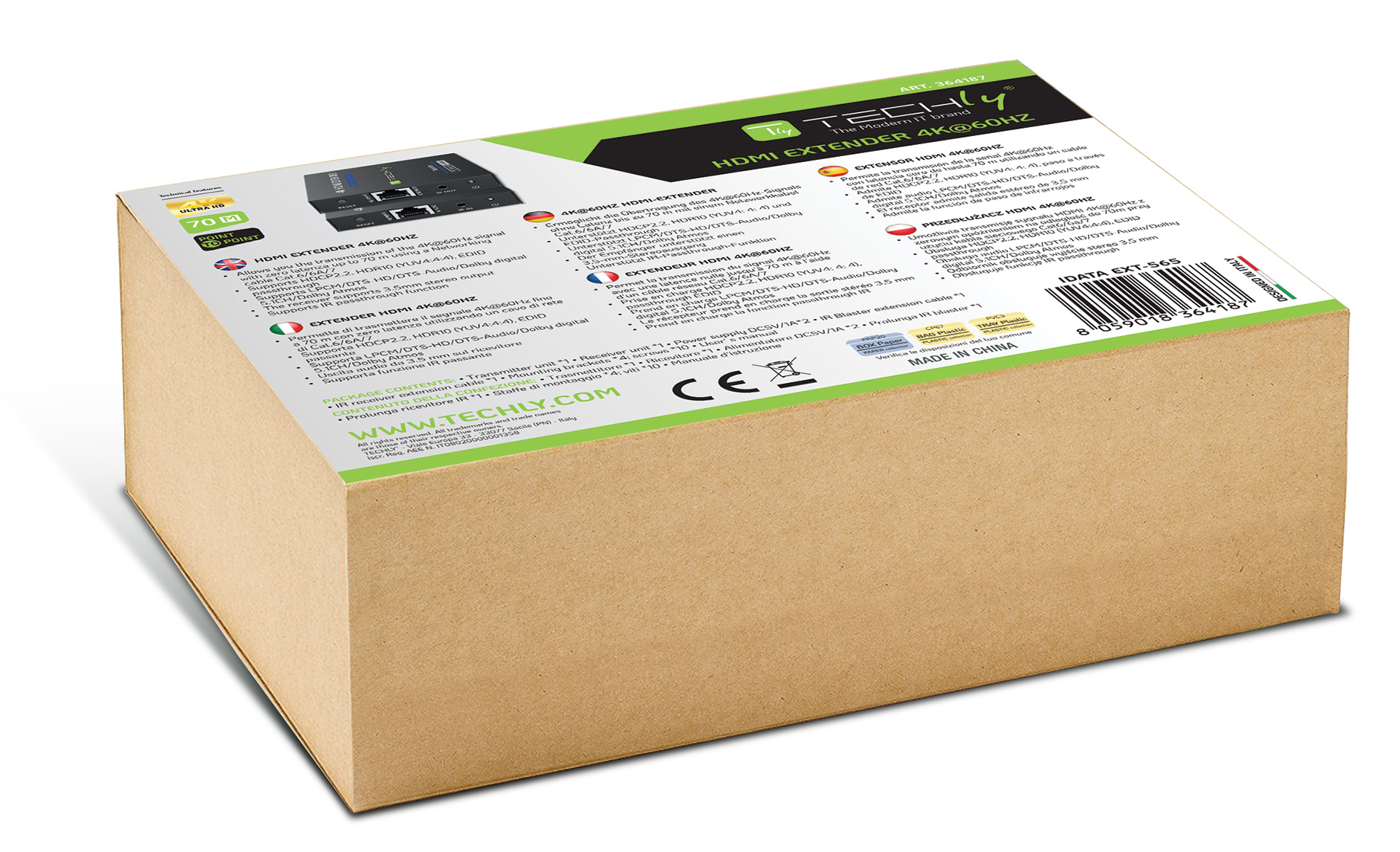 Extender HDMI 4K@60Hz 18Gbps HDR10 su cavo Cat.6/6A/7 fino 70 metri zero latenza - immagine 2