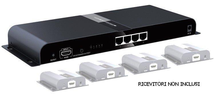 Extender Splitter 4 vie HDMI con IR su Cavo CAT6/6a/7 fino a 120m - immagine 3