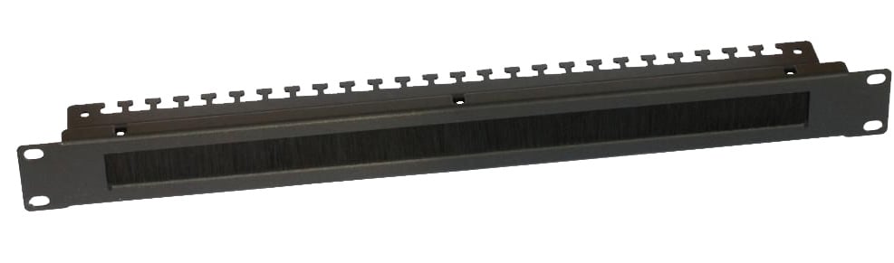 Pannello Passacavi 1U con Coda Fissacavi e Spazzola Antipolvere Nero