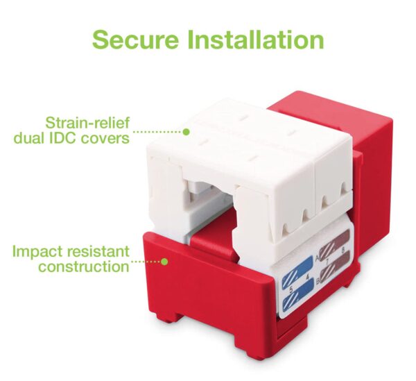 Frutto Keystone RJ45 Cat.6 UTP IDC 90° Rosso - immagine 3