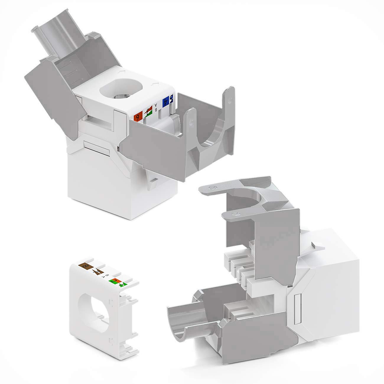 Frutto Keystone RJ45 Cat.6A UTP Tool-Free Bianco Grigio - immagine 5