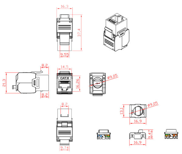 Frutto Keystone RJ45 UTP Cat.6 Tooless Nero - immagine 2