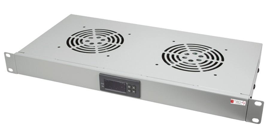 Gruppo 2 Ventole 1U per Rack 19'' con Termostato LED Grigio