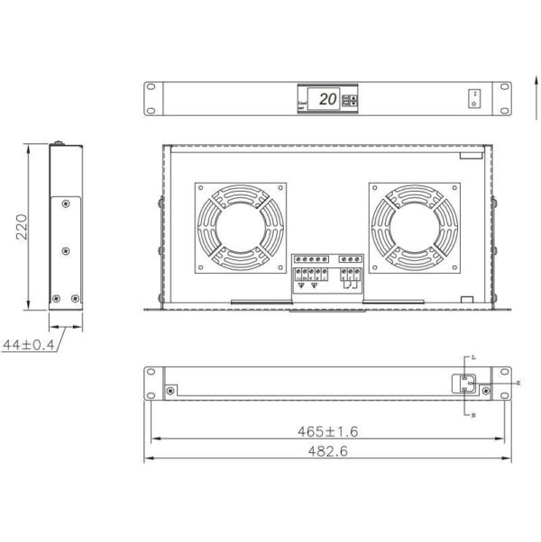 Gruppo 2 Ventole 1U per Rack 19'' con Termostato LED Nero - immagine 4