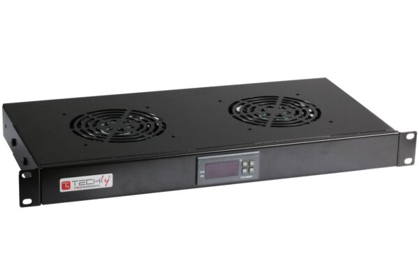 Gruppo 2 Ventole 1U per Rack 19'' con Termostato LED Nero - immagine 3
