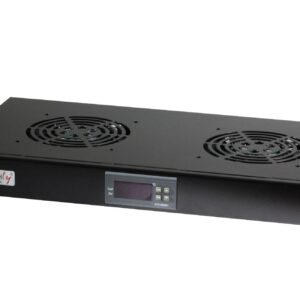 Gruppo 2 Ventole 1U per Rack 19'' con Termostato LED Nero