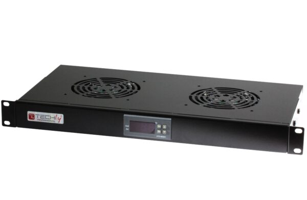 Gruppo 2 Ventole 1U per Rack 19'' con Termostato LED Nero