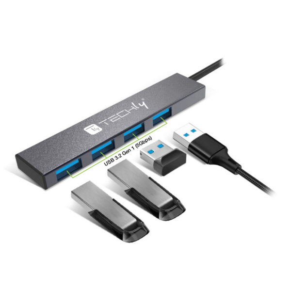 Hub USB-A 3.2 a 4 porte USB-A 5Gbps Slim in Metallo - immagine 3