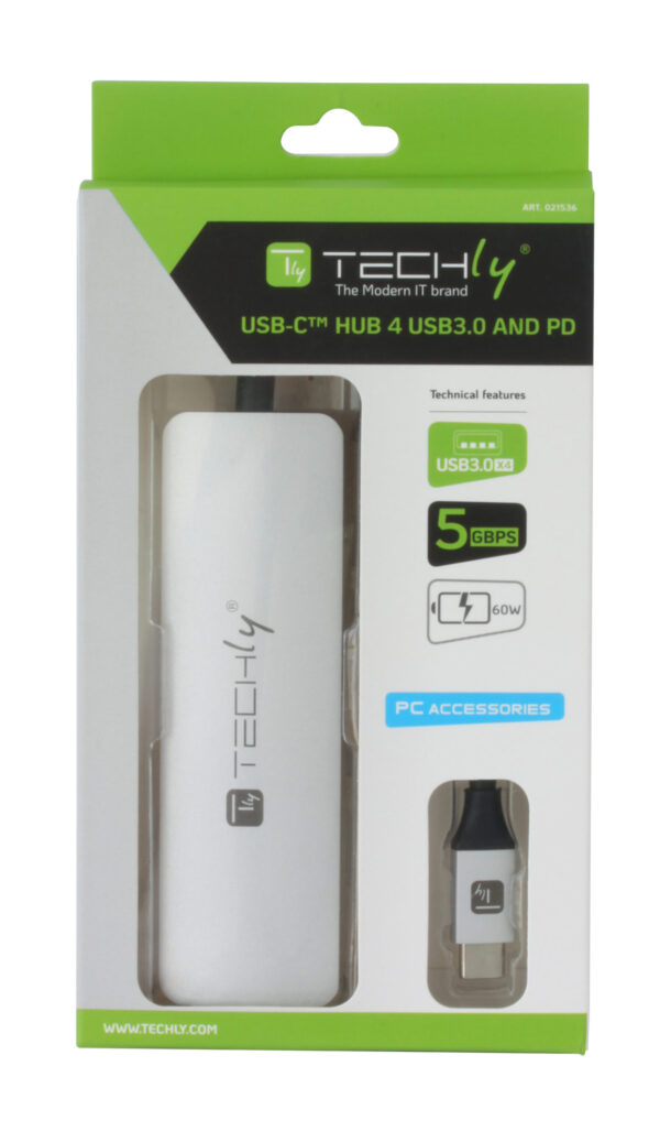 Hub USB-C™ SuperSpeed 4 Porte USB3.0 con PD, Alluminio - immagine 2