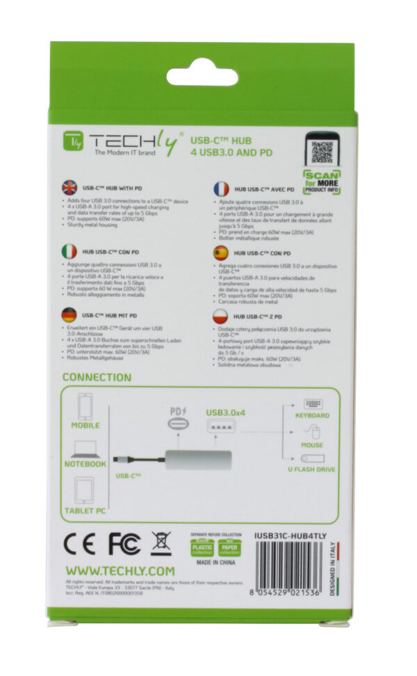 Hub USB-C™ SuperSpeed 4 Porte USB3.0 con PD, Alluminio - immagine 9