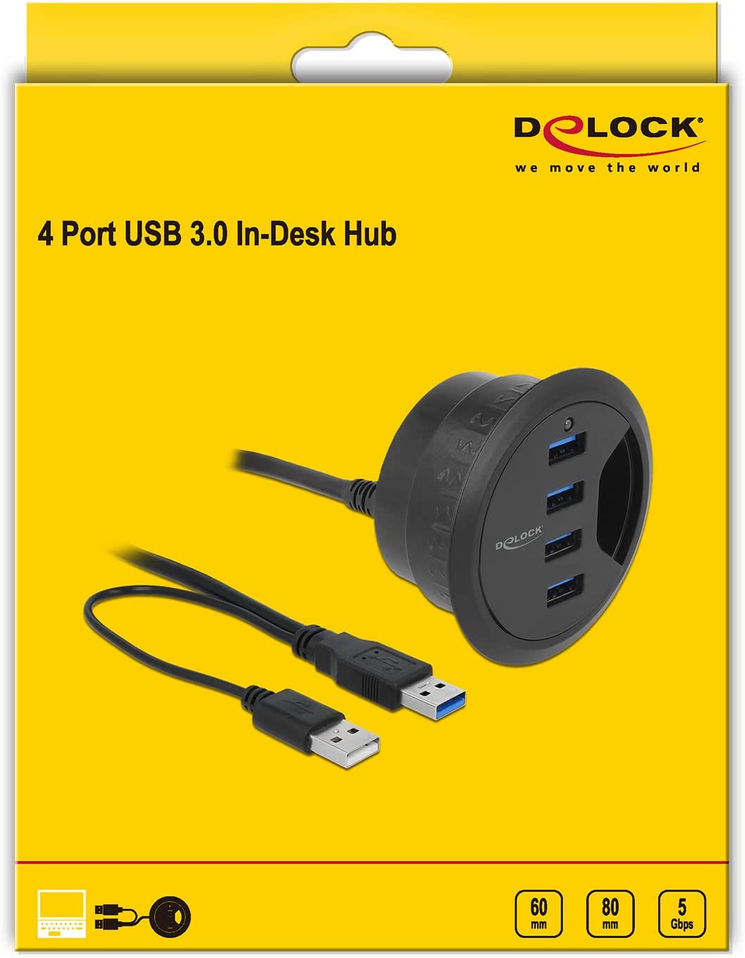 Hub USB 3.0 4 porte In-Desk Diametro 6 e 8 cm - immagine 2