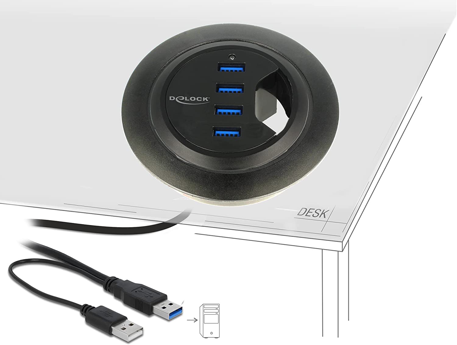 Hub USB 3.0 4 porte In-Desk Diametro 6 e 8 cm - immagine 3