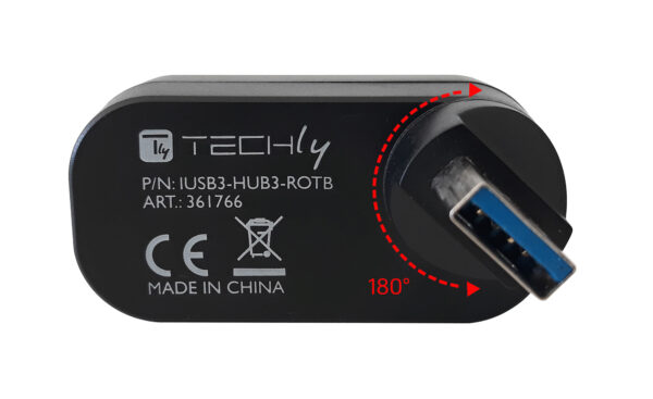 Mini Hub Rotante con 3 Porte USB 3.0 Nero - immagine 5