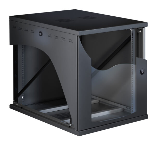 Armadio Rack 19'' a Muro 22U P 800mm L 600mm Porta Vetro Nero - immagine 2
